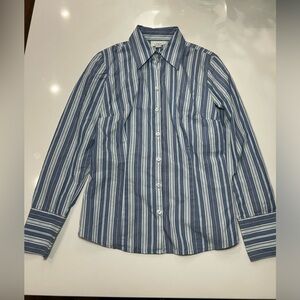LOFT Women’s Blue and White Striped Shirt